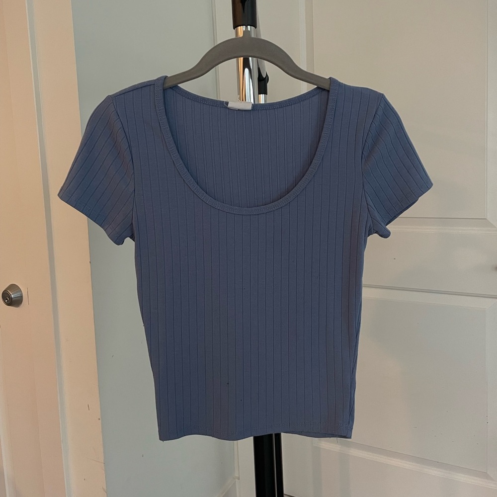 Blue Ribbed Crop Top